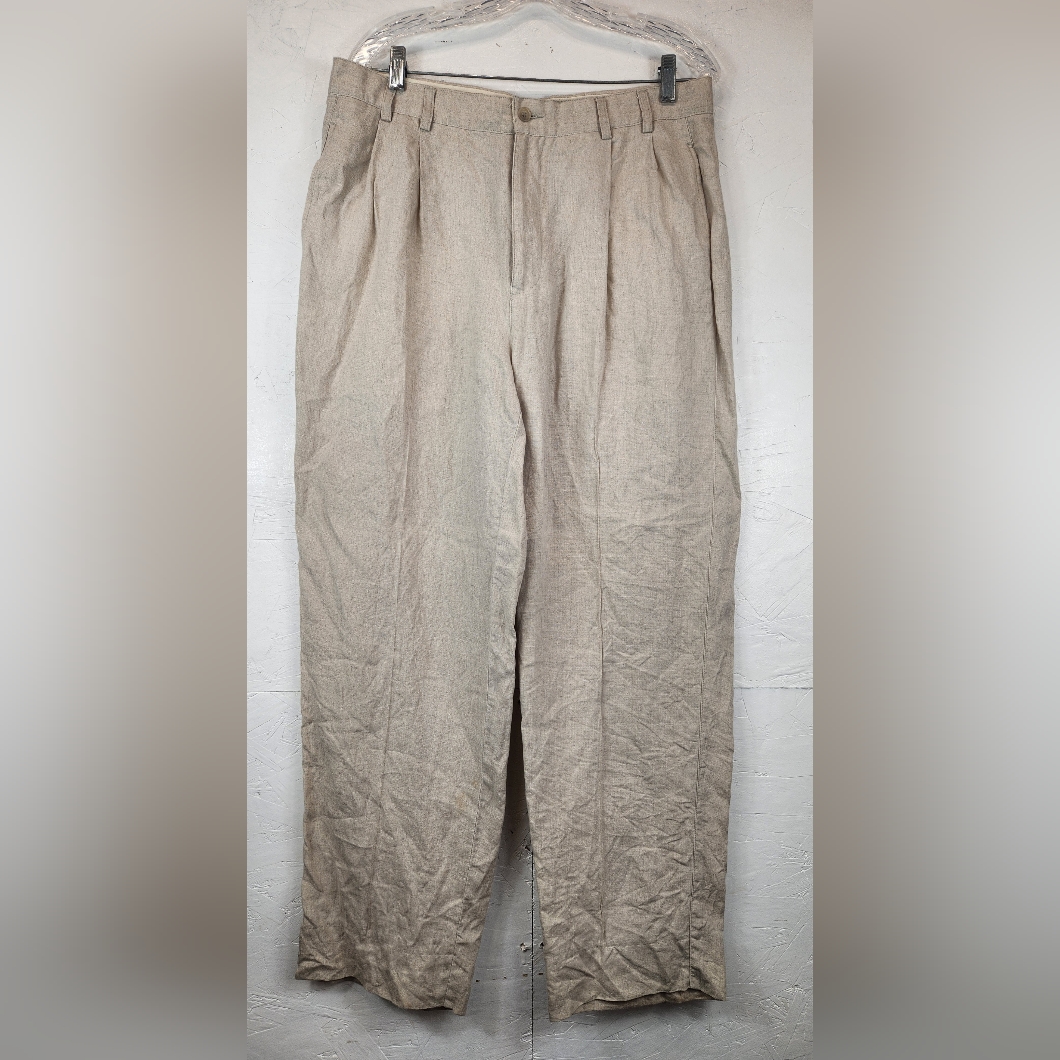 Joseph  Feiss Resort Beige 100 Linen Pleated Pants Size 35
